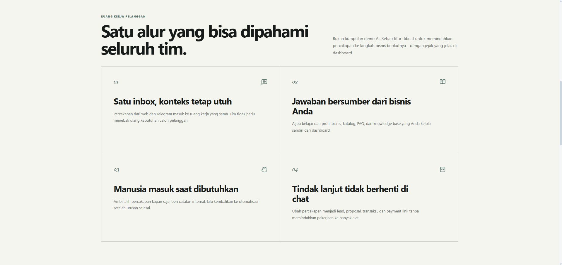 Workspace pelanggan dan alur kerja Aijou AI