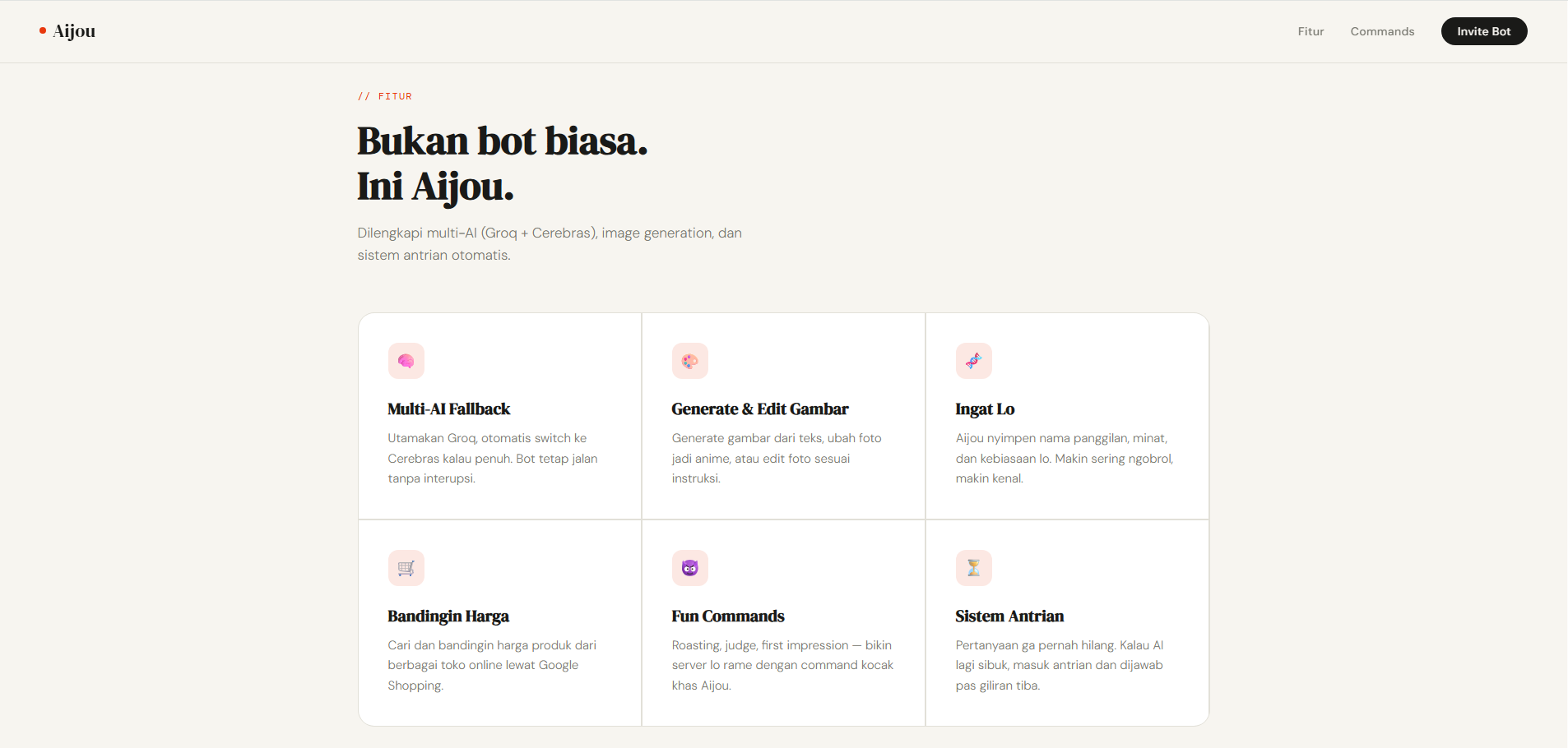 Fitur AI dan automation Aijou Bot